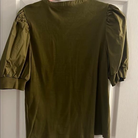 LOFT Green Puff Sleeve Mandarin Collar Blouse…. Worn 1 time - Picture 3 of 3